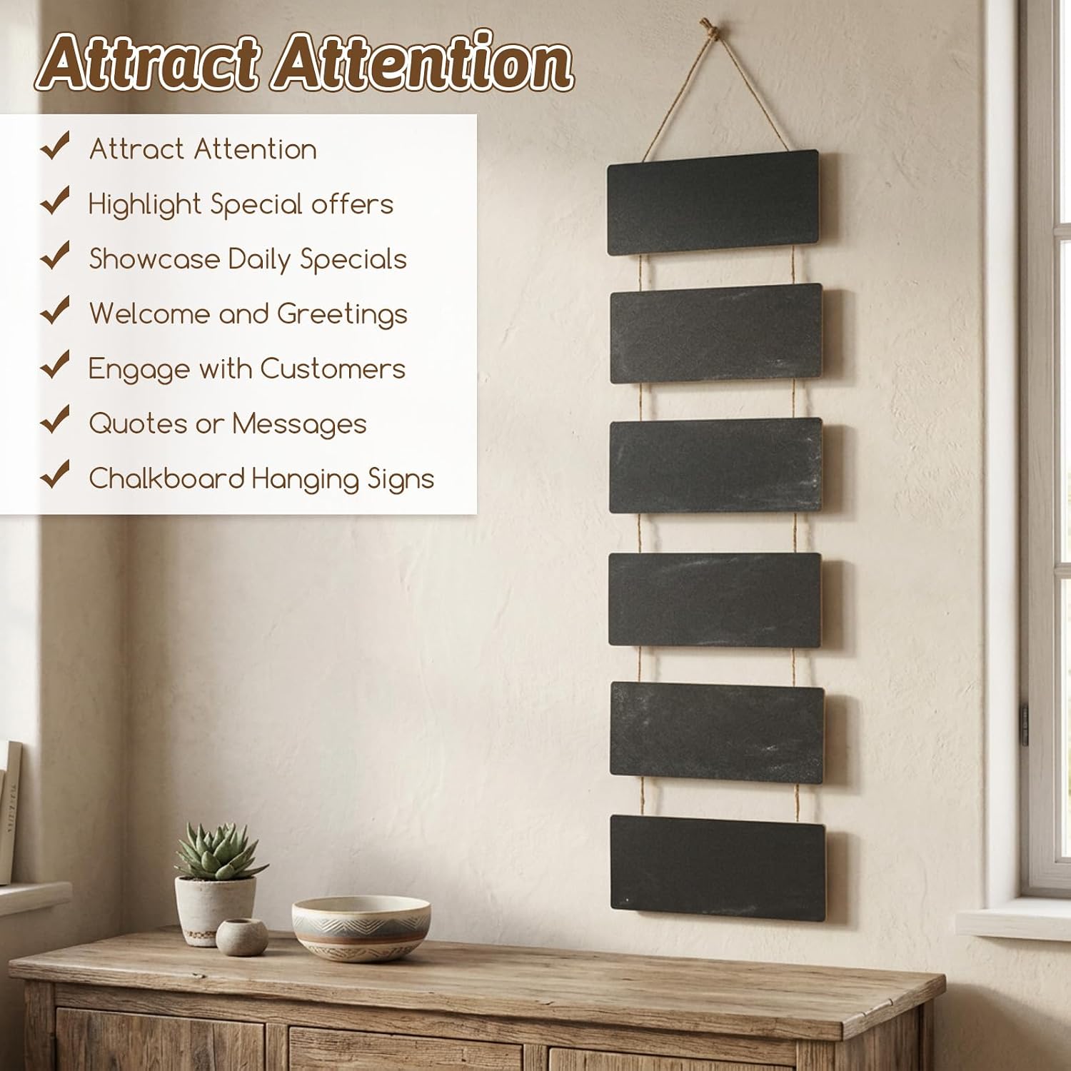 2 Sets Double Sided Hang Chalkboard Sign Decorative Wooden Message Board