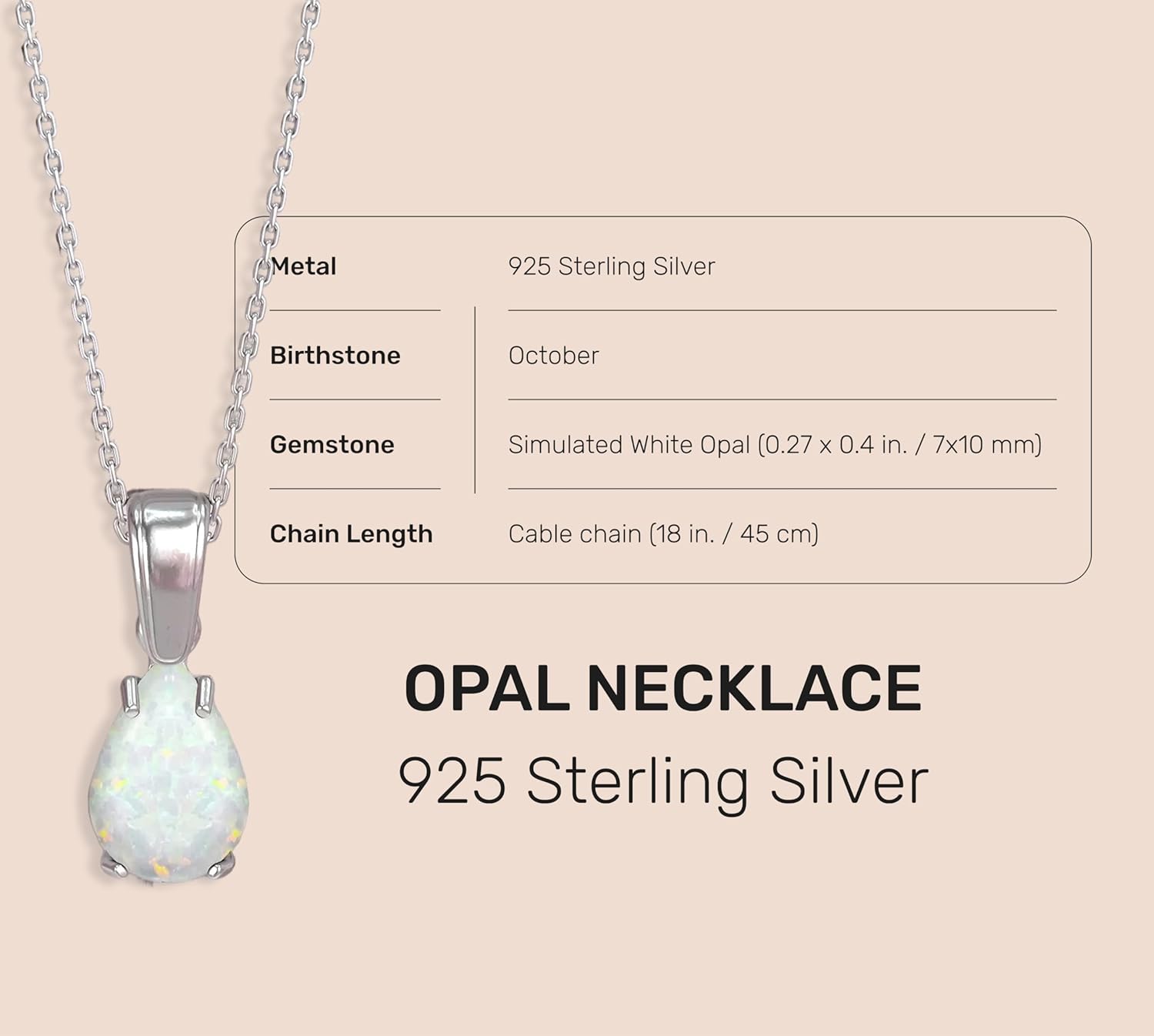ADITA GOLD Year Old Birthday Gifts for Women - 925 Sterling Silver Necklace, Birthday Necklace, Opal Pendant