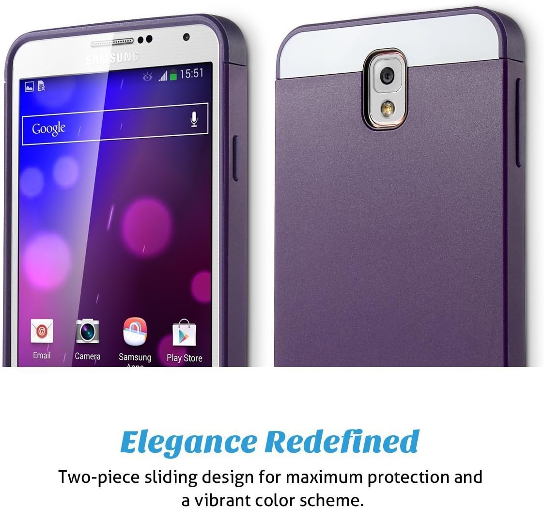 ULAK Note 3 Case, Galaxy Note 3 Case - Hybrid Slim Hard Back Case Cover Rubber Bumper 2in1 Daul Layer w/Card Storage for Samsung Galaxy Note 3 III N9000 (Purple/Purple)