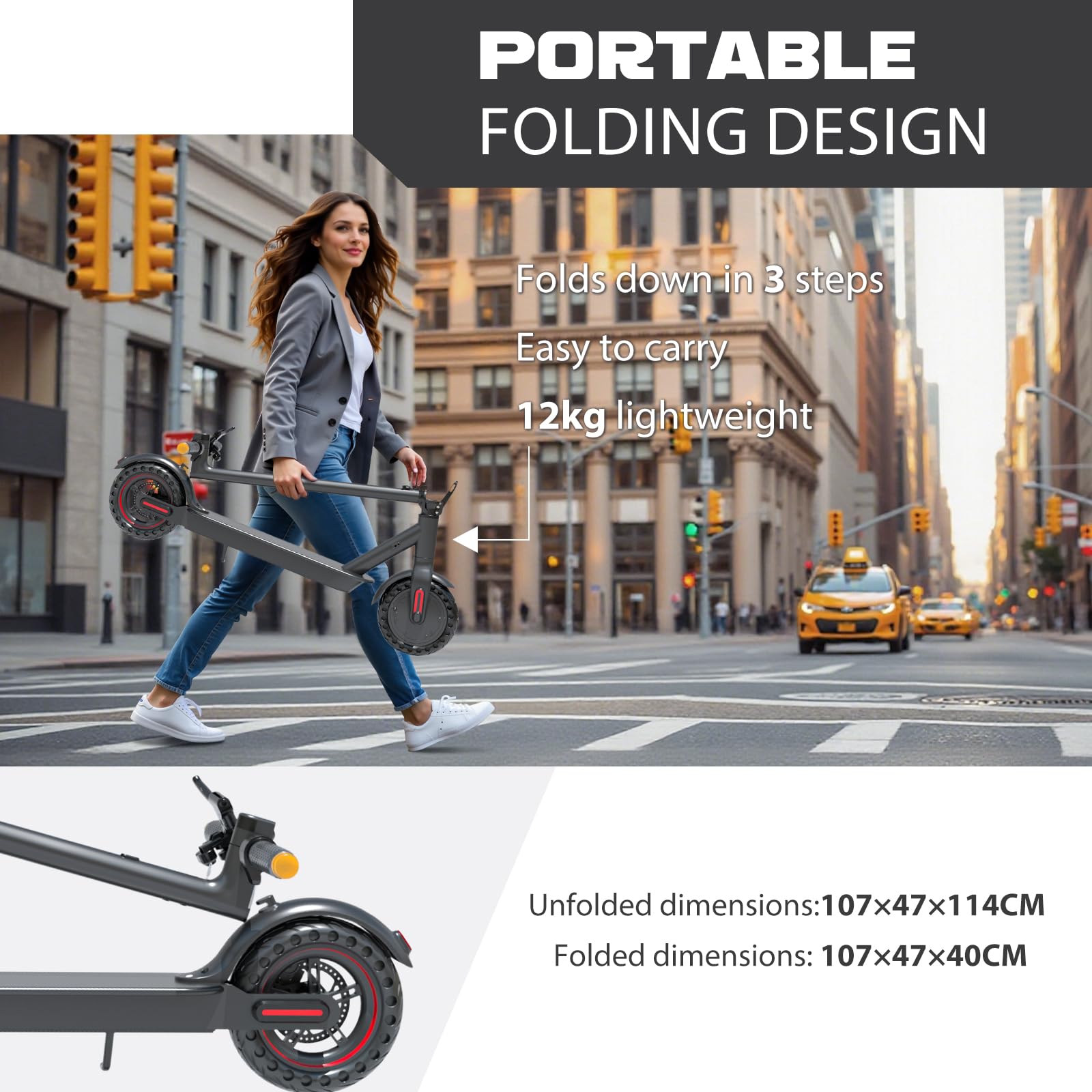 Patinete electrico, Patinete electrico Adultos,Motor de 350 W, Velocidad máxima de 25 km/h, autonomía de 30 km, Equipada con Pantalla LED, Compatible con App, Sistema de Frenos de Disco.