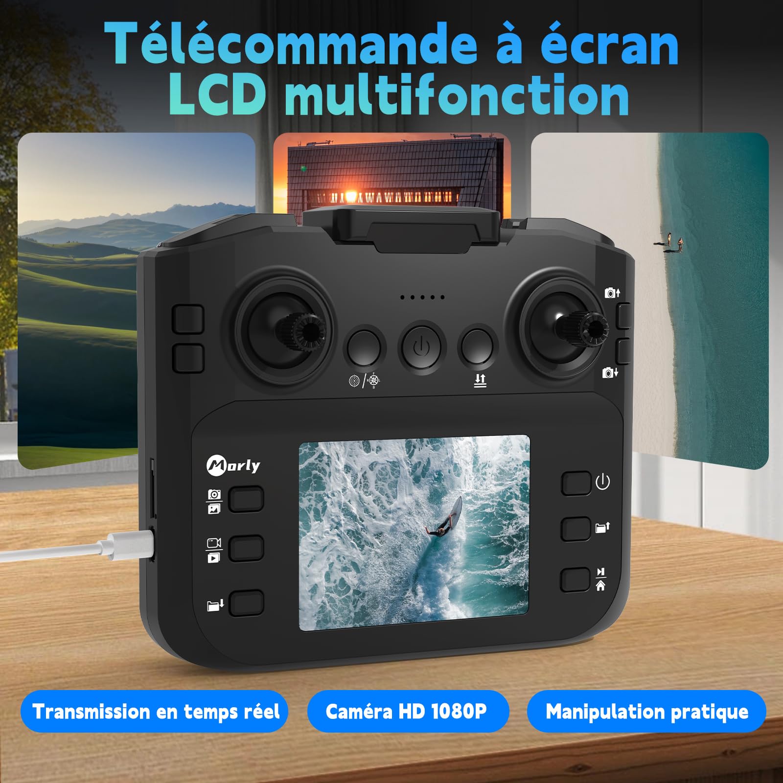 Drone avec Caméra 4K Mini Drone Avec Télécommande LCD 3D Flip Design Pliable Télécommande Rechargeable 3 Vitesses Quadricoptère RC pour Débutants M18LCD