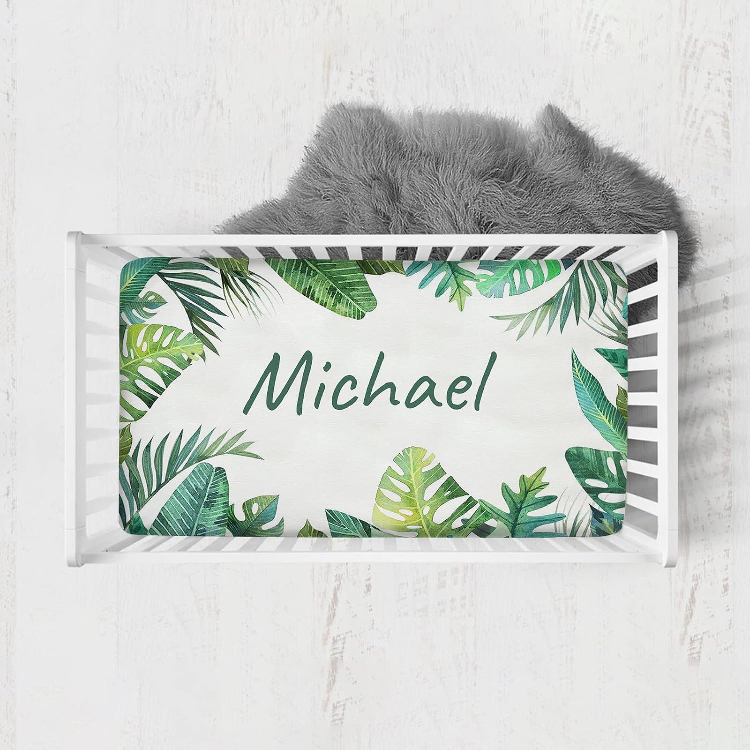 Pine Tree Personalized Fitted Crib Bedding Sheet with Name, Crib Mattress Sheets for Baby Boys Girls