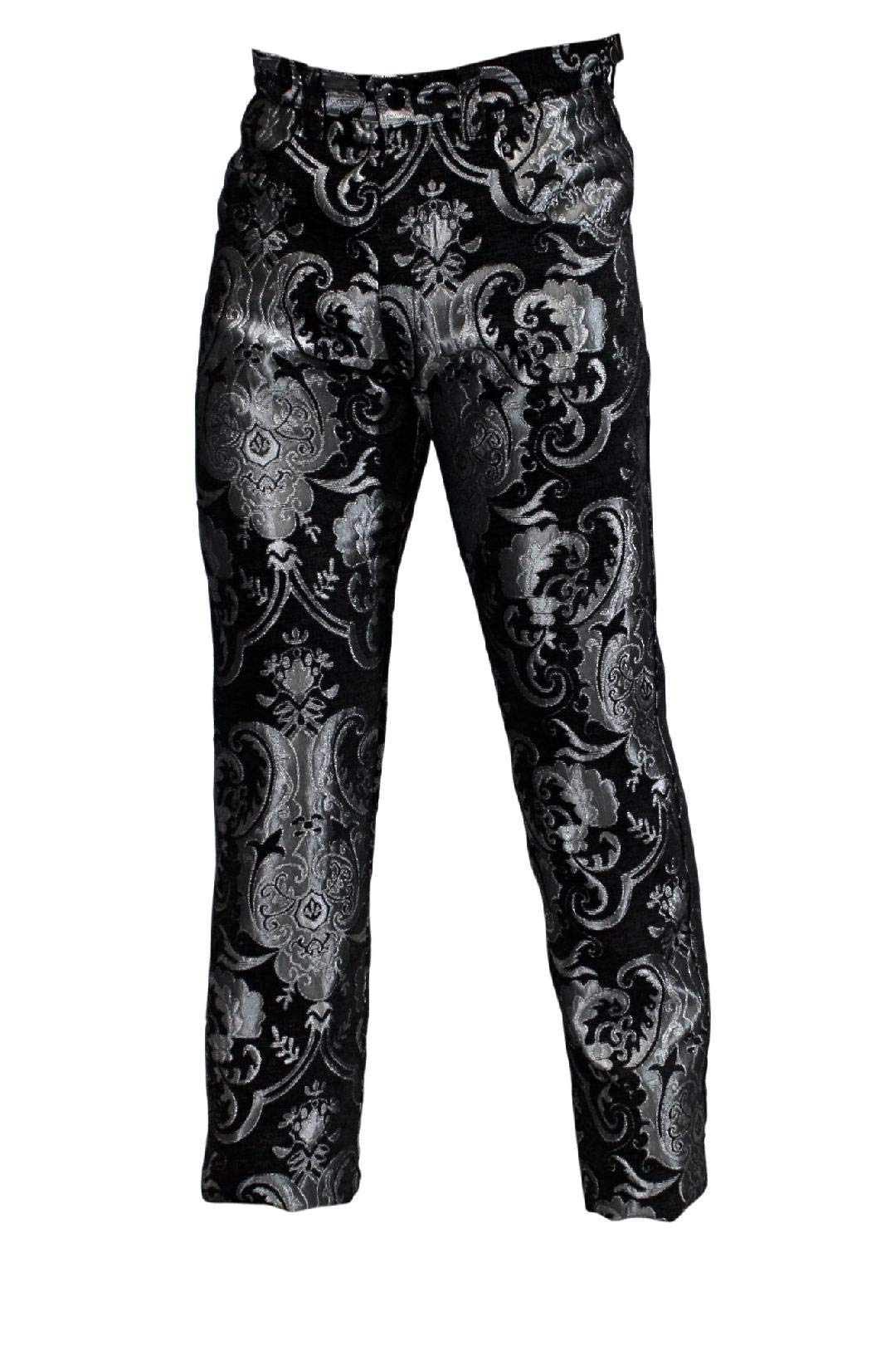 Shrine Men's Victorian Gothic Steampunk Rocker Pants Silver Black Tapestry