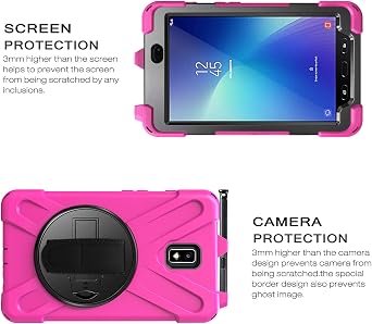 Rugged Case for Samsung Galaxy Tab Active 2 8 2017 (Model T390/T395/T397), Portable Hybrid Shock-Proof Cover with 360 Rotatable Hook&Loop Handle,Shoulder Strap (Rose)