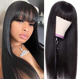 Lativ Human Hair Wigs with Bangs Straight Bang Wigs for Black Women Human Hair 150% Density Brazilian Glueless None Lace Front Wig Human Hair Natural Color(16 Inch, Straight)