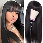 Lativ Human Hair Wigs with Bangs Straight Bang Wigs for Black Women Human Hair 150% Density Brazilian Glueless None Lace Front Wig Human Hair Natural Color(16 Inch, Straight)