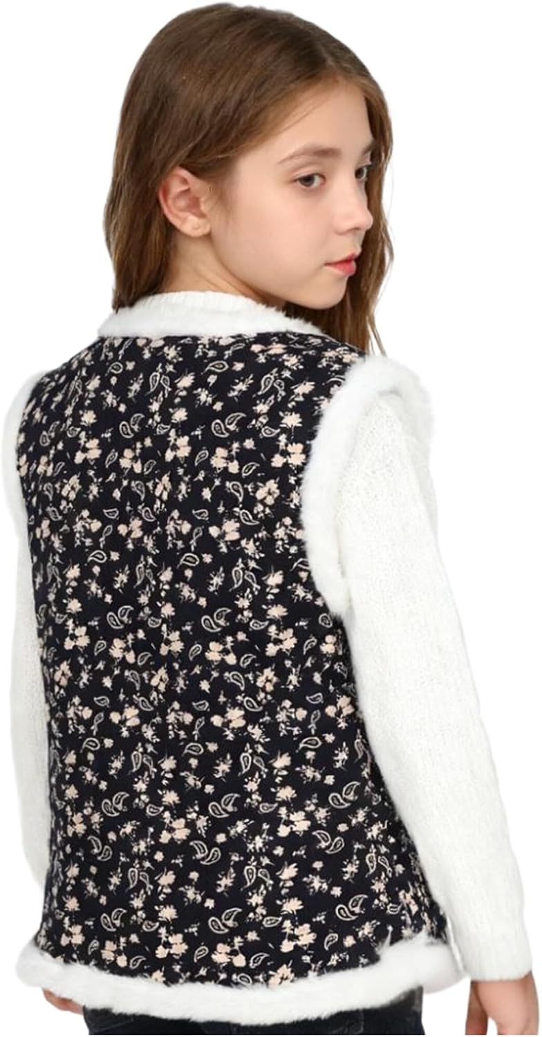 Kids Girls Sleeveless Outerwear Fall Winter Keep Warm Jacket Coat Chinese Vintage Plush Jacket Vest