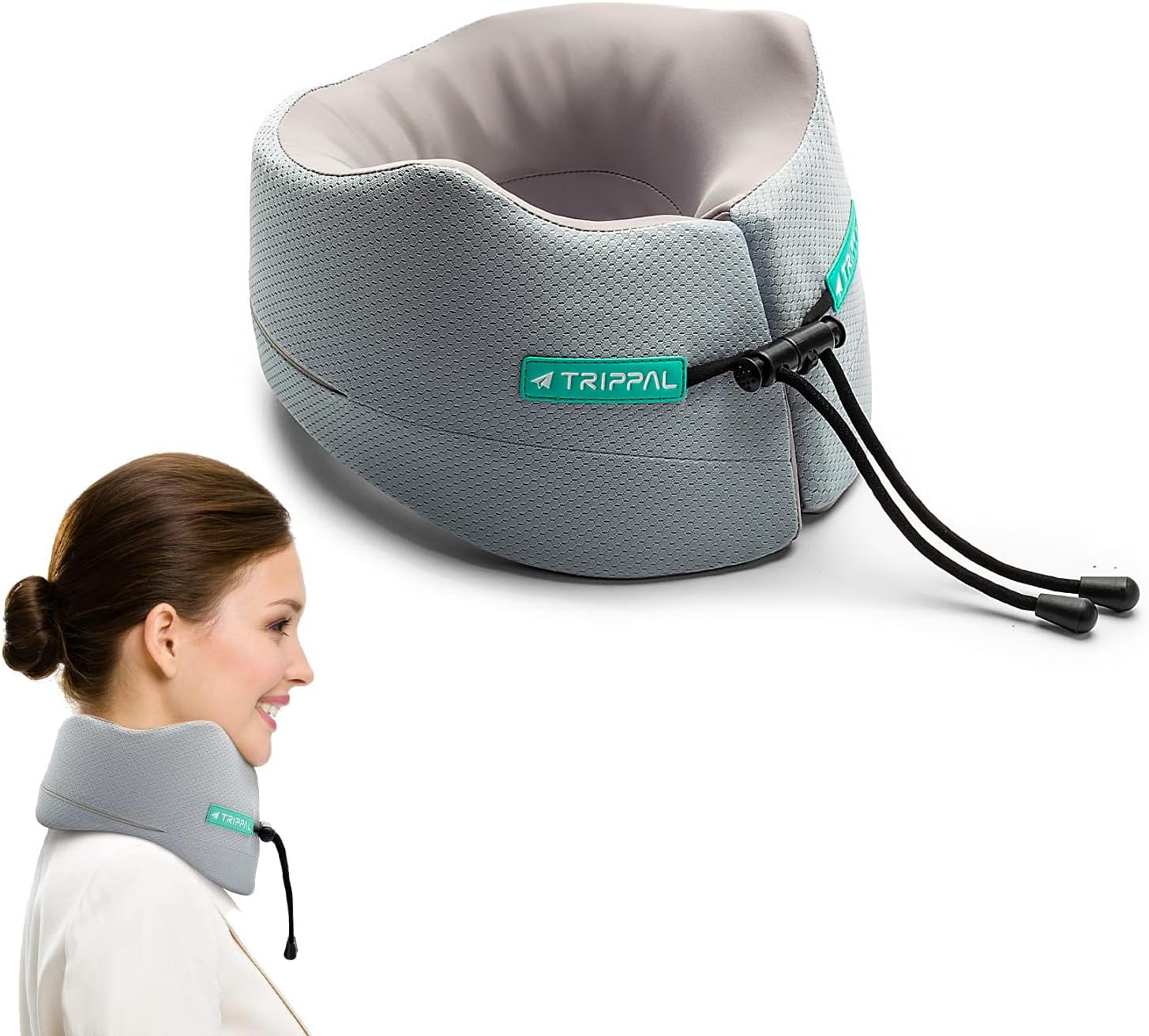 TripPal Travel Pillow 360° All-Round Neck Support, Keep Airplane Sleeping Position Balanced, Patent HybridFlex Dual Memory Foam, lce-Cool Fabric, Ergonomic design, Machine Washable, Carrying Bag S