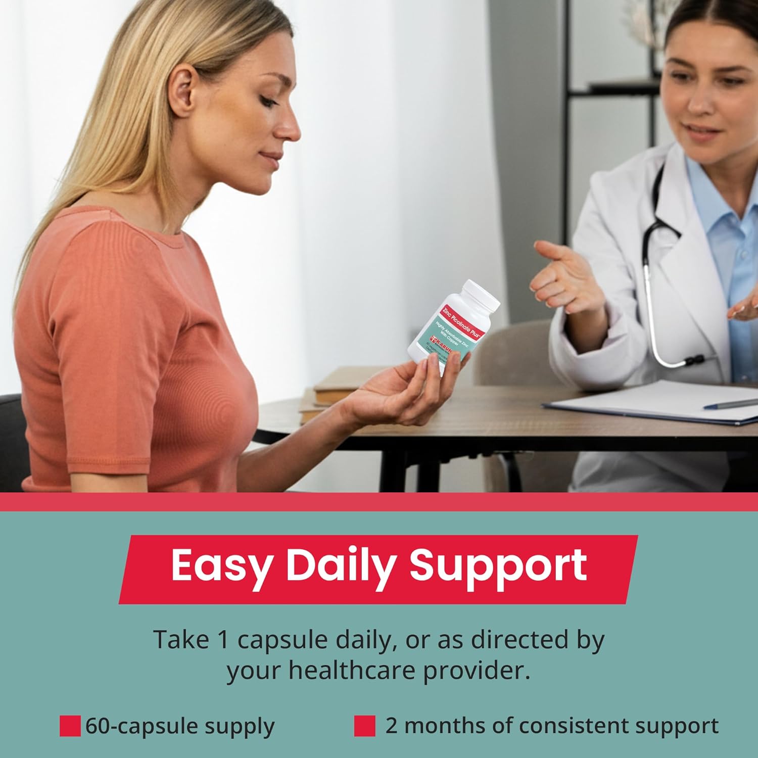 Karuna Zinc Picolinate Plus 60 Vegetarian Capsules | 25 MG Plus 2.5 MG Copper for BALACED Long Term USE | Supporting Immune Function, Skin Health, Development and Overall Well-Being.