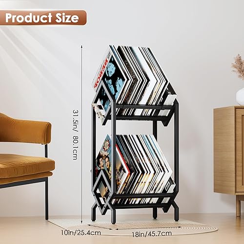 Miniatura 3 de Estante de almacenamiento de discos de vinilo, soporte para discos de 160 a 200 LP, soporte de exhibición para álbumes, libros, revistas, archivos,