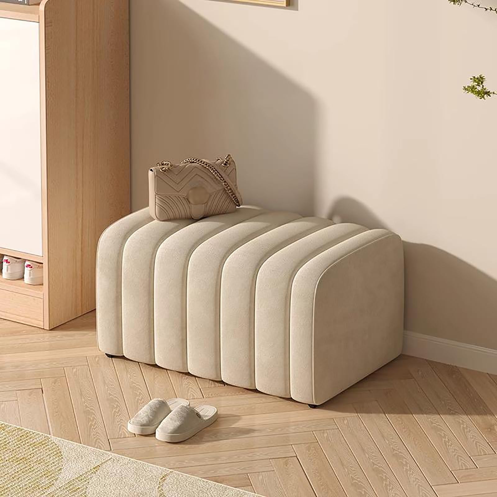 MSHGSKU Velvet Storage Bench Toast Shoe for Entryway Solid Wood Chest Soft Footrest for Bedroom Living Room Hallway Dressing Room Boutique (60x40x40cm Beige)