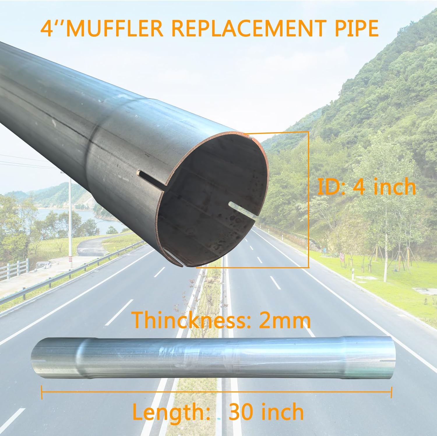Silver Galvanized 4-inch Straight Exhaust Pipe Tubing, 30" Long Universal Connector Adapter Tube, Steel Metal Tubing