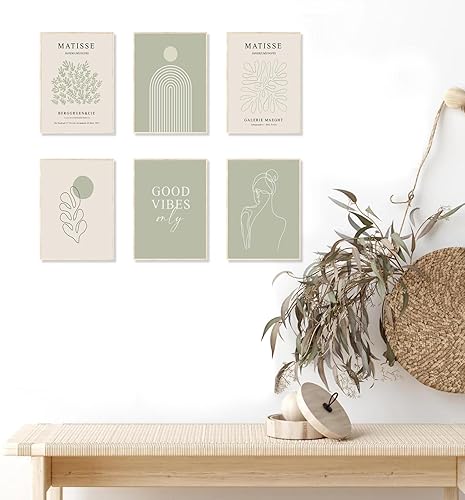 Miniatura 2 de Impresiones artísticas de pared de Matisse verde salvia, póster abstracto de arte de pared de Matisse, arte minimalista de mujer con línea de