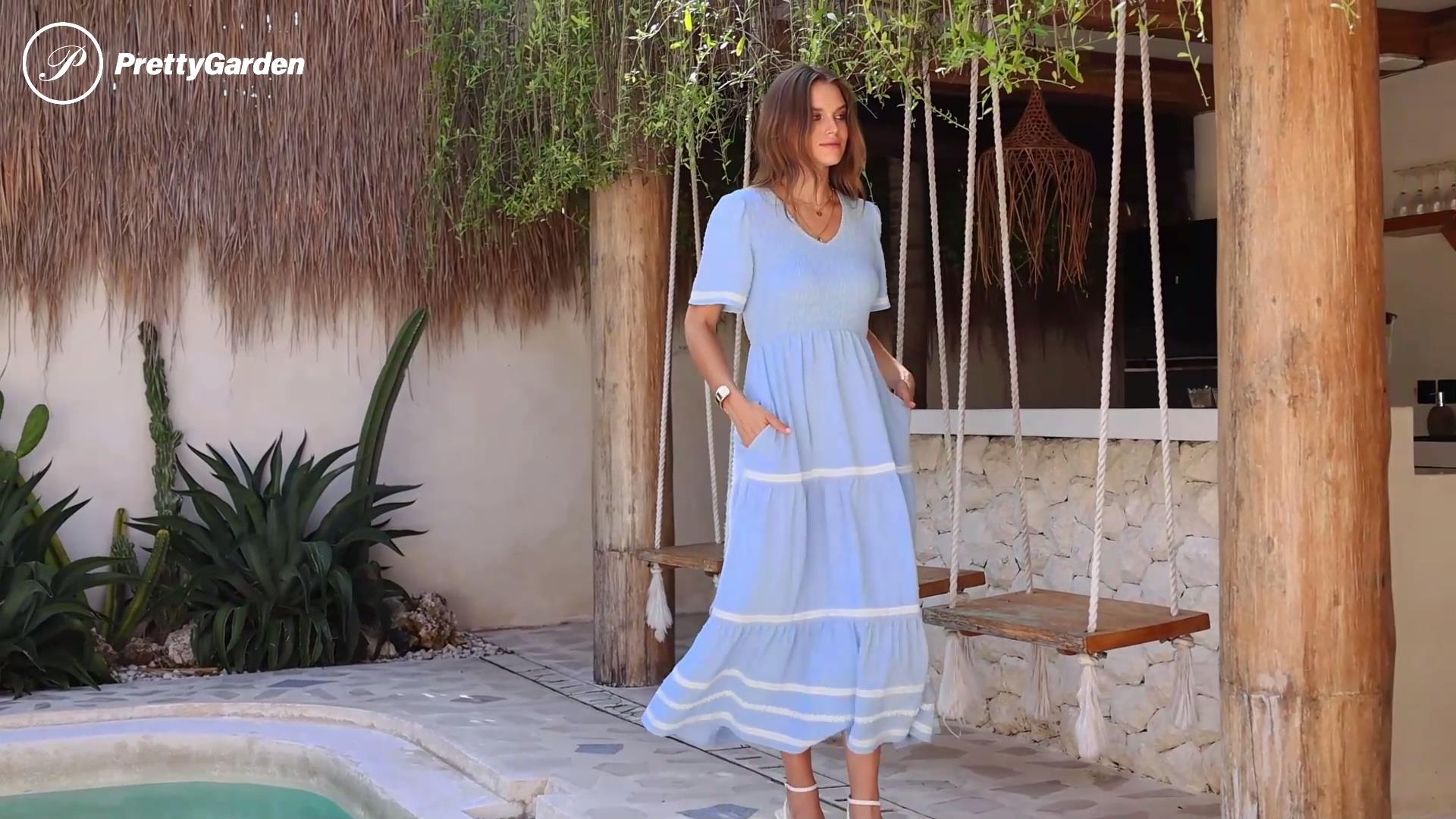 Women's ASL I Love You Print Maxi Dress - Short Sleeve Flowy Beach Dress, Round Neck, Spring Summer - View #13