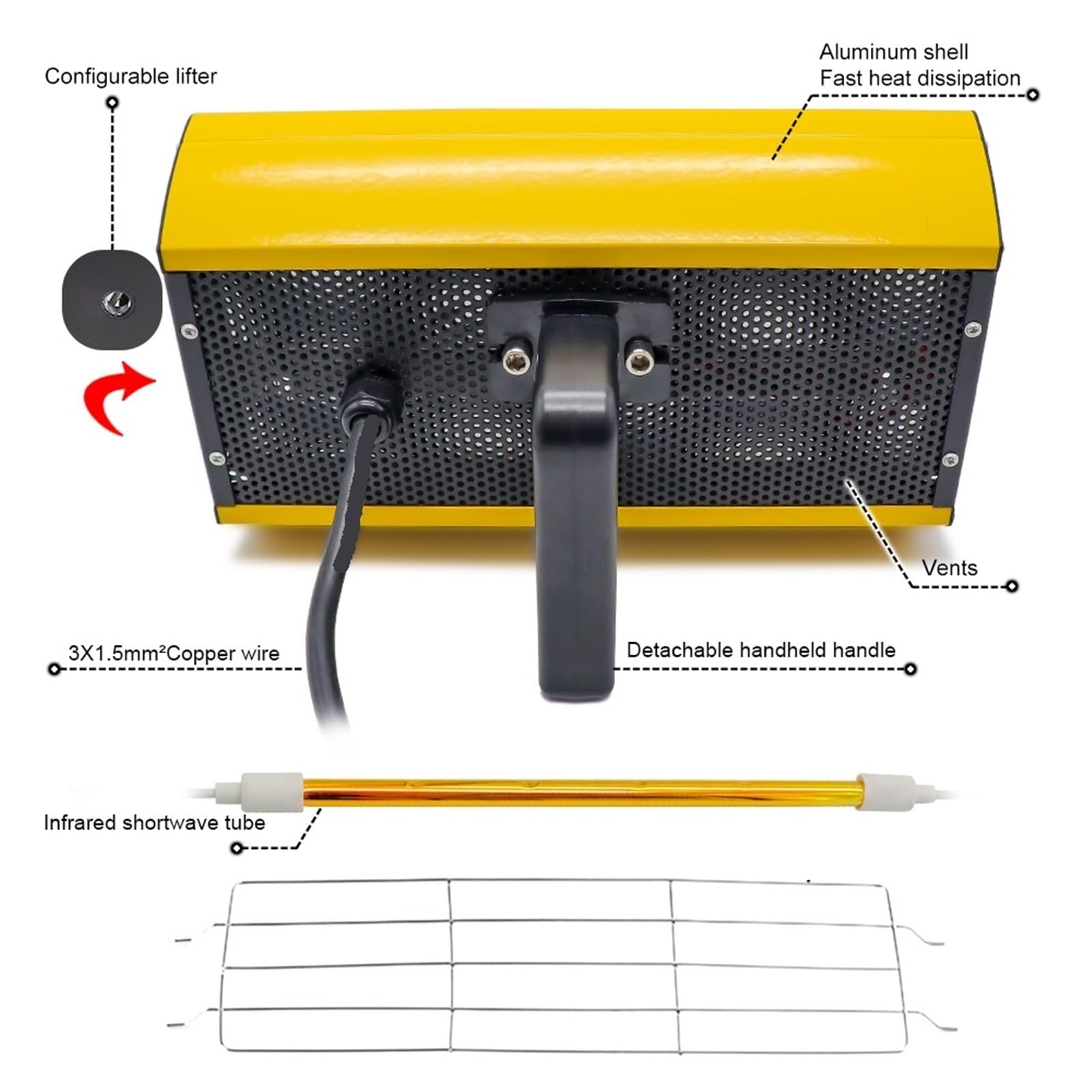 Lampada a infrarossi, Lampada For Essiccazione A Vernice A Infrarossi, Riscaldante A A Onde Corte Portatile, Essiccatore For For Riparazione Carrozzeria Auto,per spray per auto