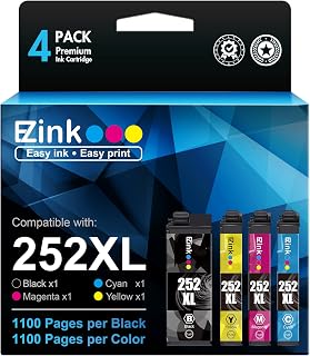 E-Z Ink (TM Remanufactured Ink Cartridge Replacement for Epson 252XL 252 XL T252XL120 to use with Workforce WF-7110 WF-7720 WF-7710 WF-3620 WF-3640 (1 Large Black, 1 Cyan, 1 Magenta, 1 Yellow) 4 Pack