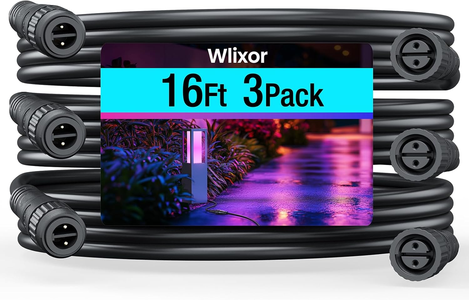 16FT Extension Cable for Philips Hue Outdoor Low Voltage Lighting, IP67 Waterproof Power Extension Cord Compatible with Lily/XL Spot, Calla Pedestal, Econic Pathway & Amarant Light Bar, 3-Pack