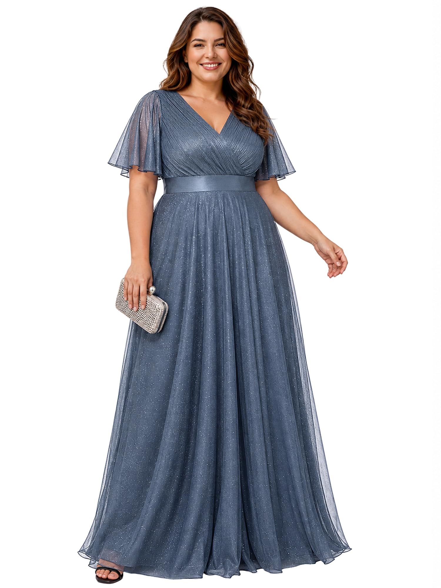 Ever-Pretty Plus Women's Fall Glitter Plus Size Formal Evening Dresses