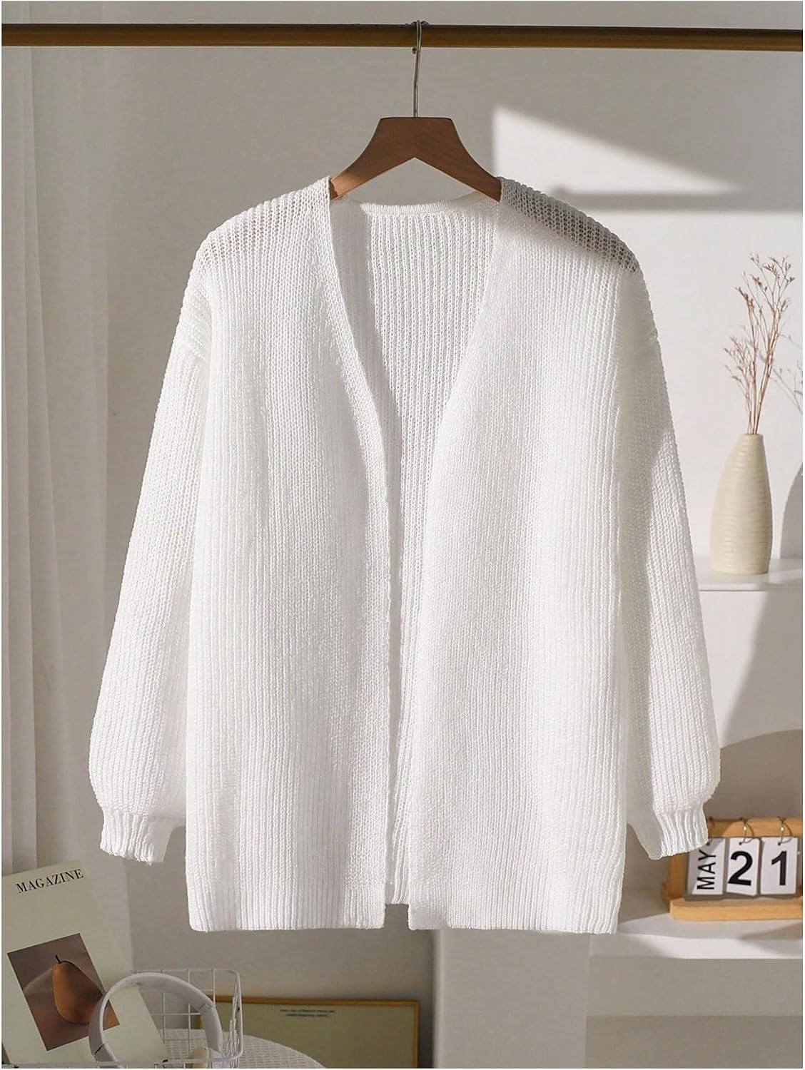 SHENHE Girl's Drop Shoulder Open Front Knit Cardigan Long Sleeves Casual Cozy Outerwear Cardigans
