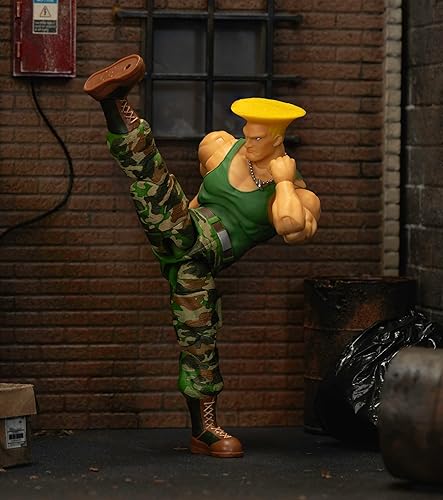Miniatura 10 de Jada Toys Street Fighter II Guile Figura de acción a escala 1:12, 6 pulgadas de alto, cabezas intercambiables, manos y accesorios
