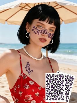 2Pcs Leopard Print Temporary Tattoos Waterproof Leopard Stickers 8 Colorful Cheetah Tattoos for Face Body Makeup Halloween Birthday Music Festival Party Color2