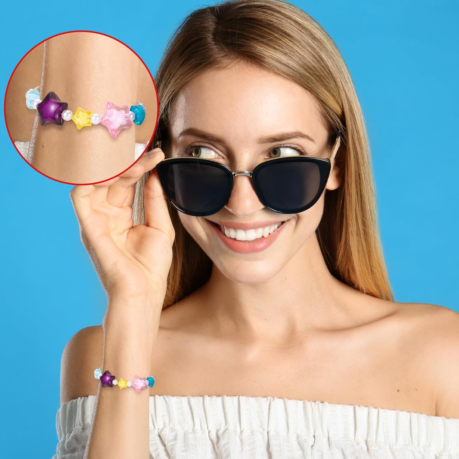 60PCS Acrylic Star Beads, 2 Sizes Colorful Star Shape Charming Beads, Glossy Loose Spacer Star Beads Bead Bulk for Jewelry Making, DIY Crafts, Hair - Image 6