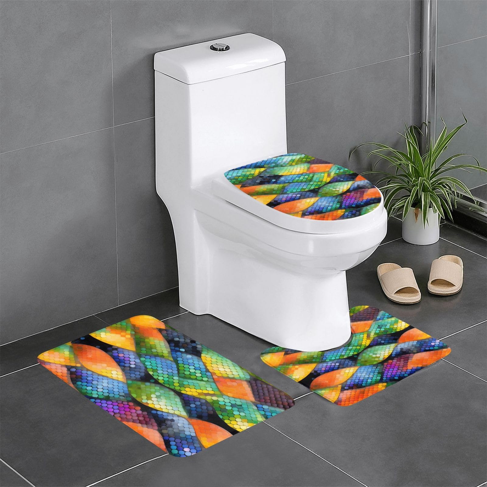 Tapis de salle de bain pour toilettes et coiffeuse : lot de 3 éléments confort