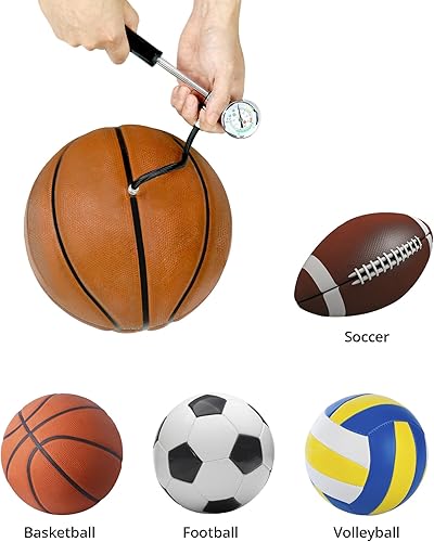 Miniatura 3 de QWORK Bomba de aire de pelota deportiva con manómetro, bomba de baloncesto, bomba de voleibol, bomba de aire potente para pelota de fútbol, bomba de