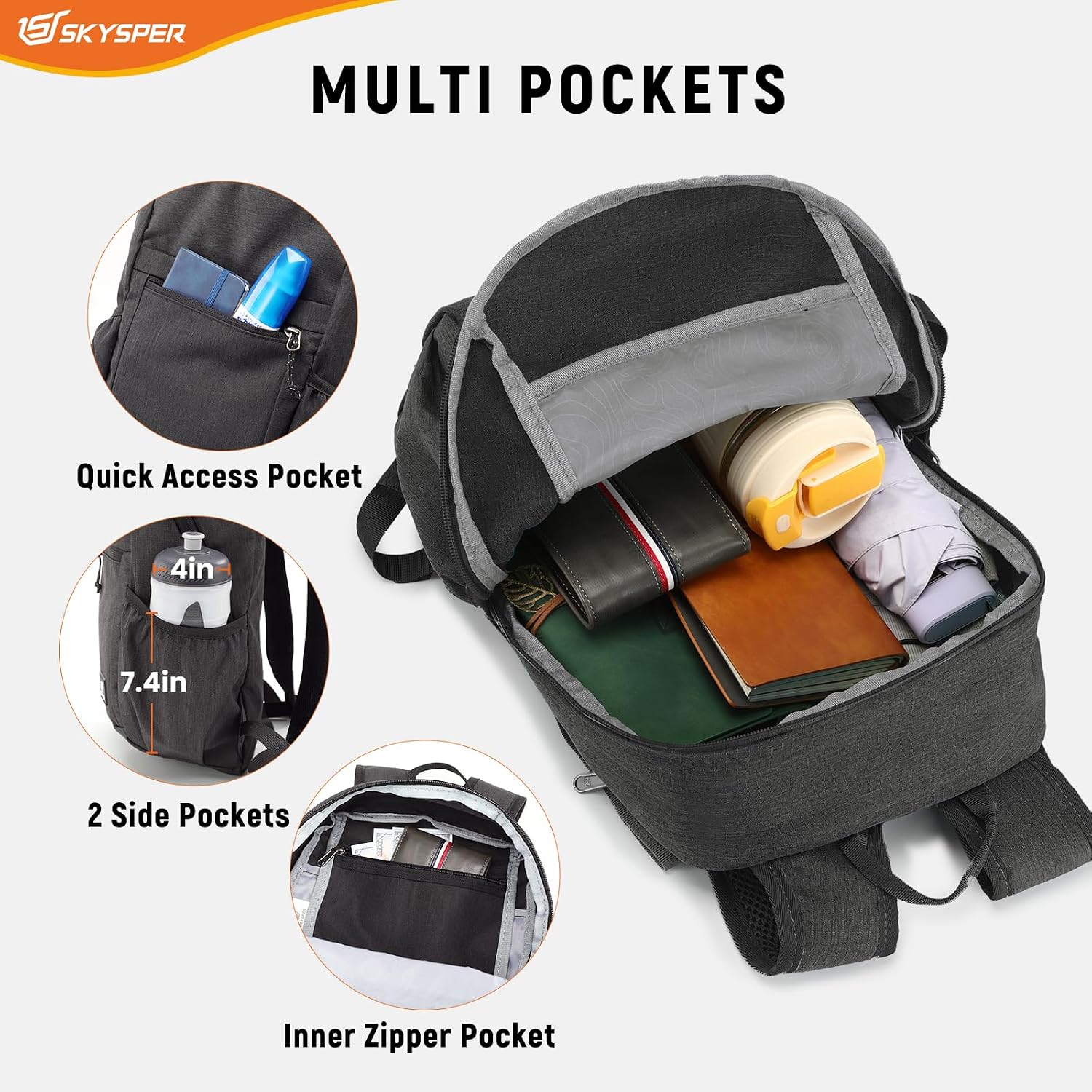 SKYSPER Anti Theft Hiking Backpack, 20L RFID Packable Travel Daypack, Lightweight Foldable Back Pack for Walking Daytrip