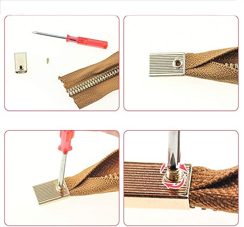 Miniatura 5 de ONLYKXY 20 tapones de metal con cremallera, estilo rectangular, clip de cola con cremallera (dorado claro)