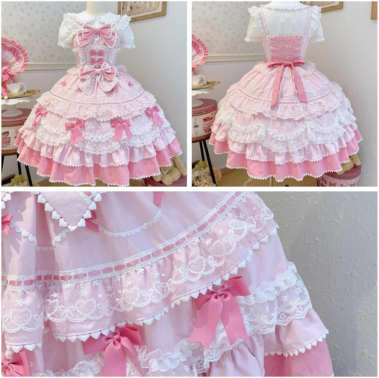 Sleeveless Lolita Dress Teens Kawaii Victorian Princess Anime Cosplay Lace Trim Layered Ruffle Tea Party Dresses