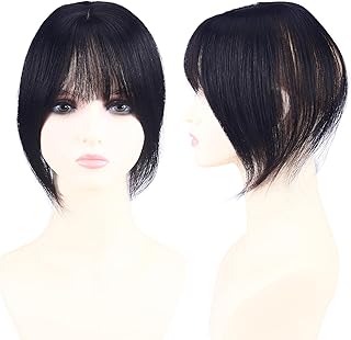 HIYE 部分ウィッグ 人毛100％ 手植え 自然 人工皮膚付け 白髪隠れ 3D 前髪ウィッグ 通気性 軽量 ショート 女性用 ファッション トップカバー 装着簡単 ヘアピース ぱっつんバング ((7*9CM)自然黒色)