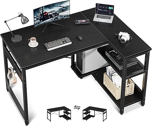 Casaottima Escritorio para computadora en forma de L, escritorio de esquina pequeño de 40 pulgadas con estantes de almacenamiento y soporte de PC,