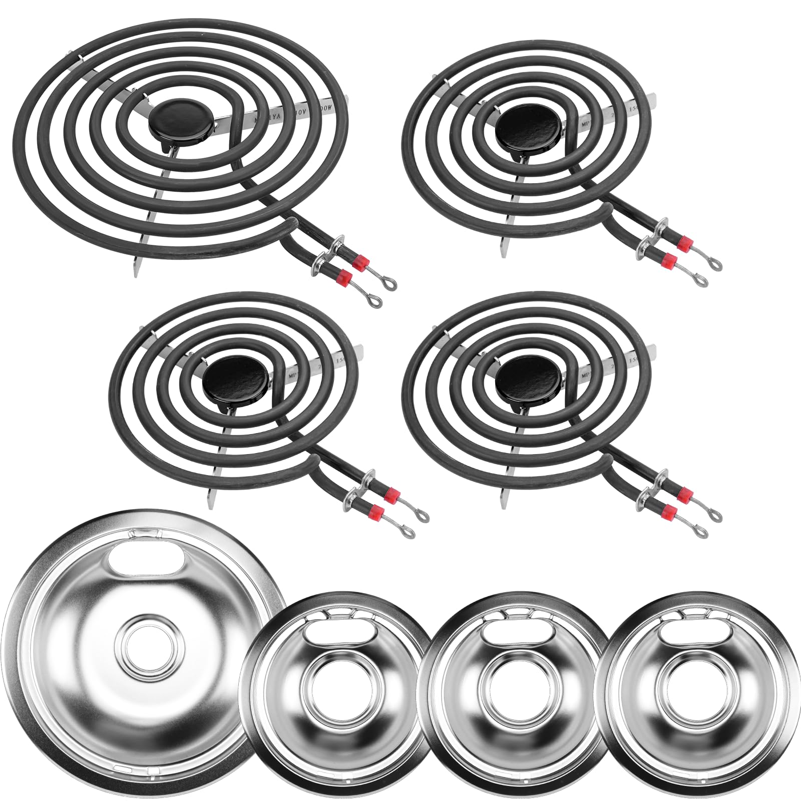 W10196405 W10196406 Electric Stove Burner Drip Pans &amp; MP22YA Electric Range Burner Element Unit Set by Cenipar-Compatible with Whirl-pool Ken-more Ama-na Range Oven/Stove
