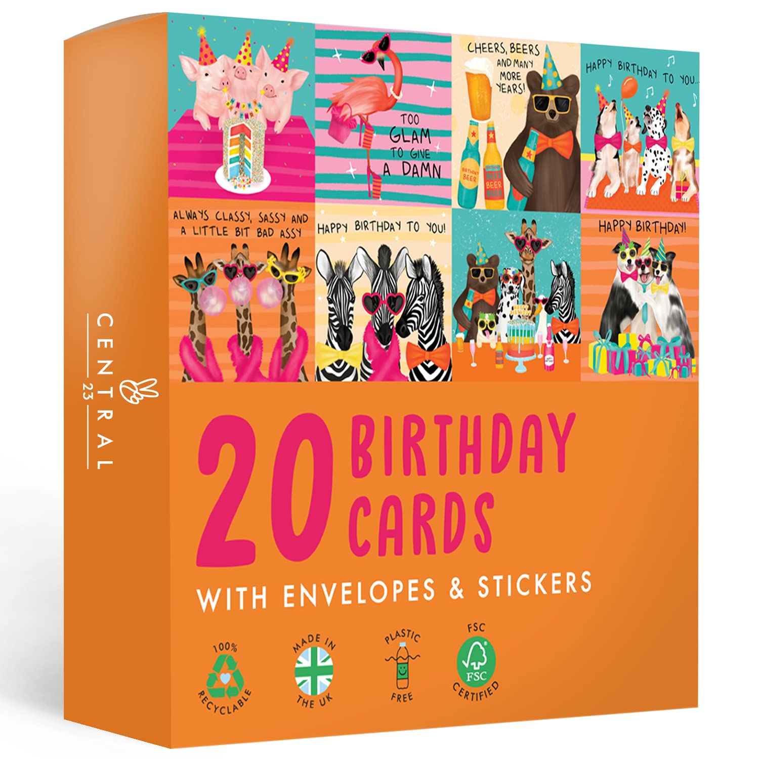 Amazon.com: 20 Funny Assorted Birthday Cards - Box of Birthday Cards with  Envelopes - Birthday Cards for Family, Friends, Men, Women - Unique  Designed Happy Birthday Cards - Animal Theme, Bright Colors -