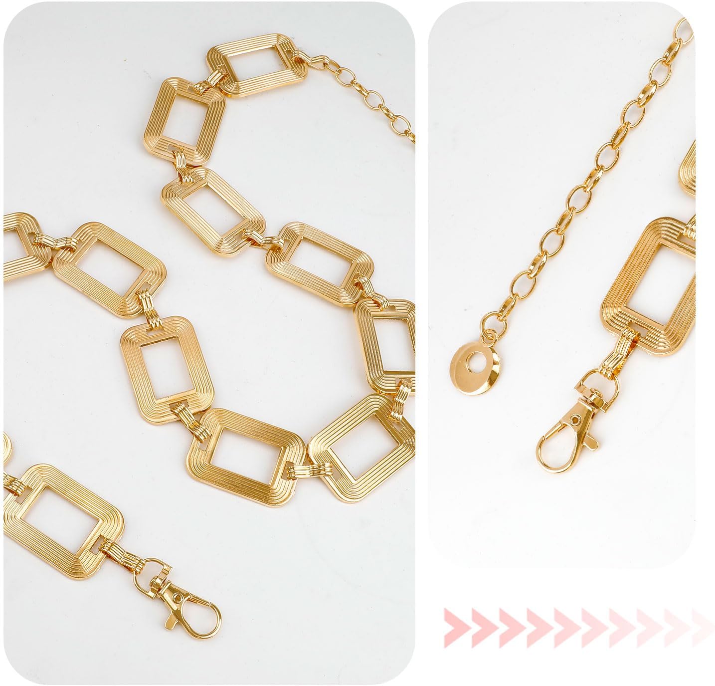 Gold Belt, Gold Chain Belt Woman, Chunky Belts, Glossy Metal Adjustable Fashion Waist Chains for Girls Ladies Dresses Vest Jeans Pants Trousers