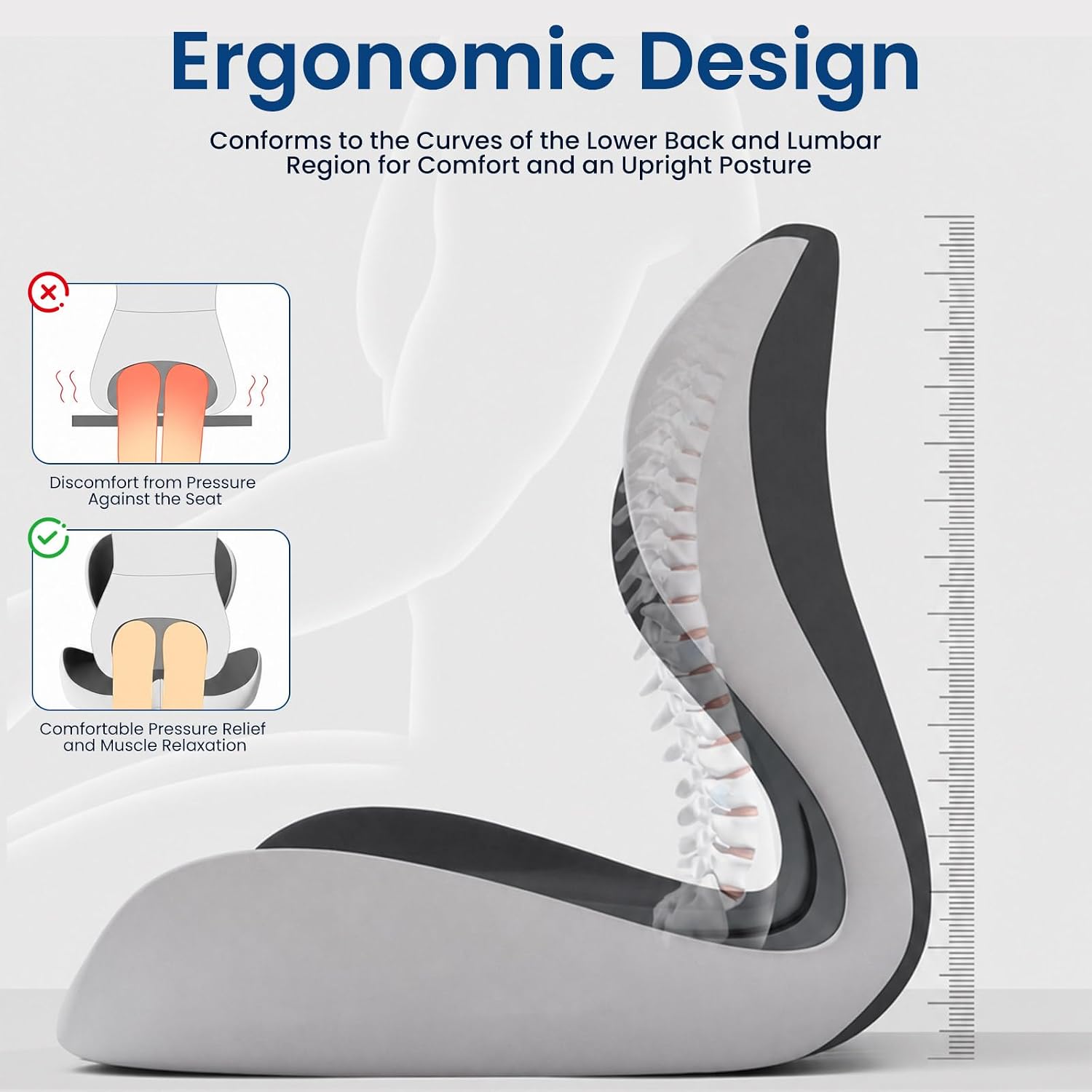 Upgrade Celivna Orthopedic Cushion Seat, Orthopedic Cushion for Car, Back and Seat Cushion Pro, Ergonomic Memory Foam Seat Cushion, Non-Slip Belt Backrest for Soothe Pressure Relief（Black&Gray）