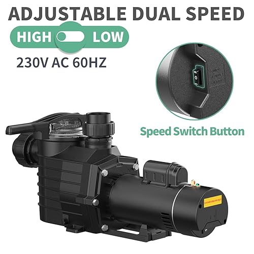 Miniatura 3 de Pipopa Bombas de piscina de 2.5HP 6540GPH sobre el suelo y en el suelo, bombas de piscina de 2 velocidades de 1725 RPM/3450 RPM, súper potencia,