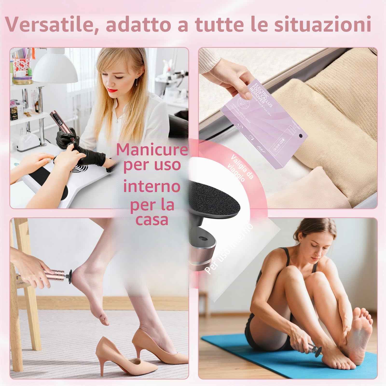 2 in 1 Pedicure Elettrico Professionale Piedi, Rimozione Calli Piedi Elettrico Ricaricabile con Display LCD, 30 Lime Intercambiabili, 9 Velocità di Rimozione dei Calli per Pelle Dura Morta (Oro Rosa)