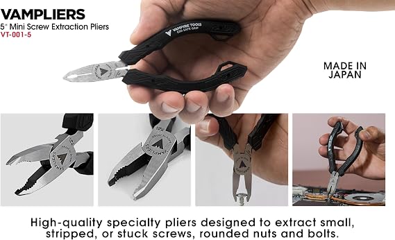 VAMPLIERS 6-PC Screw Extractor Pliers & Scissors Tool Set. Made in Japan: 8 Linesman Pliers, 7.5 Long Nose, 7 Slip-Joint, 6.25, 5 Mini Plier, Utility Shears + Tool Pouch.