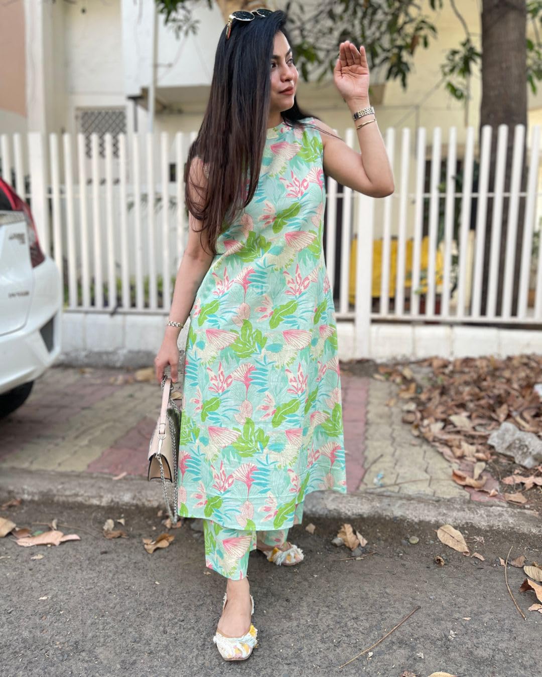 ANNI Designer Ensemble Kurta d'été floral pour femme | Ensemble Kurta en coton pour femme | Ensemble Kurti pour femme | Ensemble élégant en coton mélangé Kurtis et pantalon
