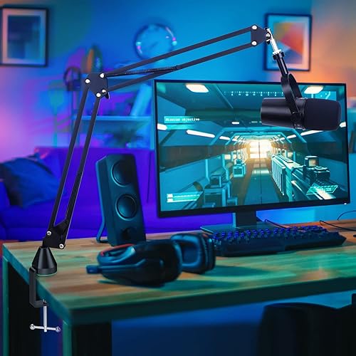 Miniatura 3 de YOUSHARES MV7 Soporte de brazo de brazo de montaje en pared con parabrisas de micrófono y abrazadera de montaje en mesa, brazo de soporte de