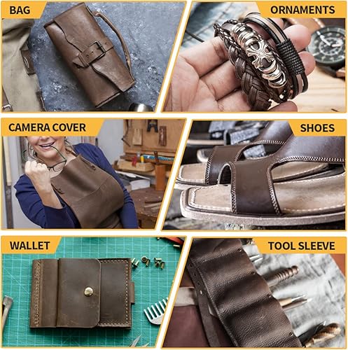 Vista 21 de RingSun Hojas de cuero genuino para manualidades de cuero (0.079 pulgadas), cuero de grano completo para costura de herramientas