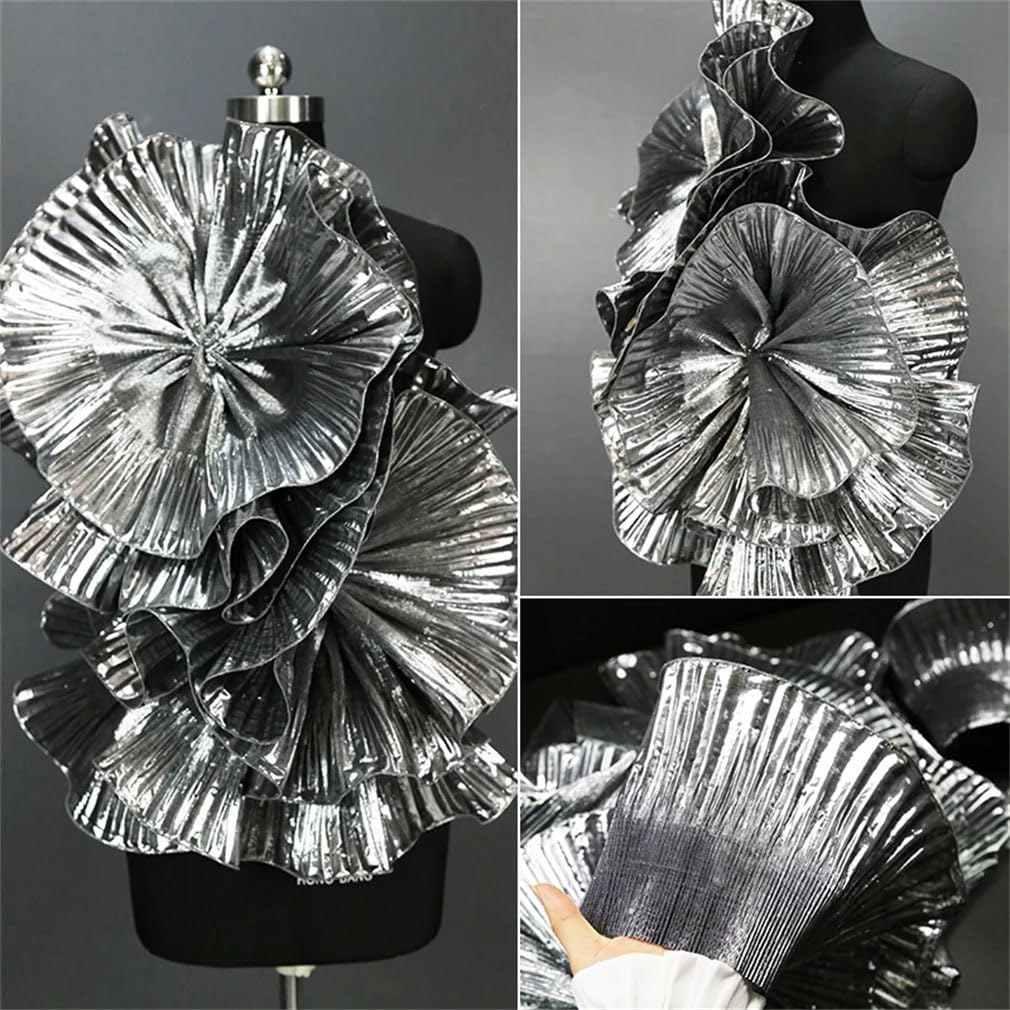 Tissu En Dentelle Ondulée Métallique, 3 Yards, Robe Plissée À Volants, Décoration De Fond De Scène, Accessoires De Mode, Tissu De Créateur