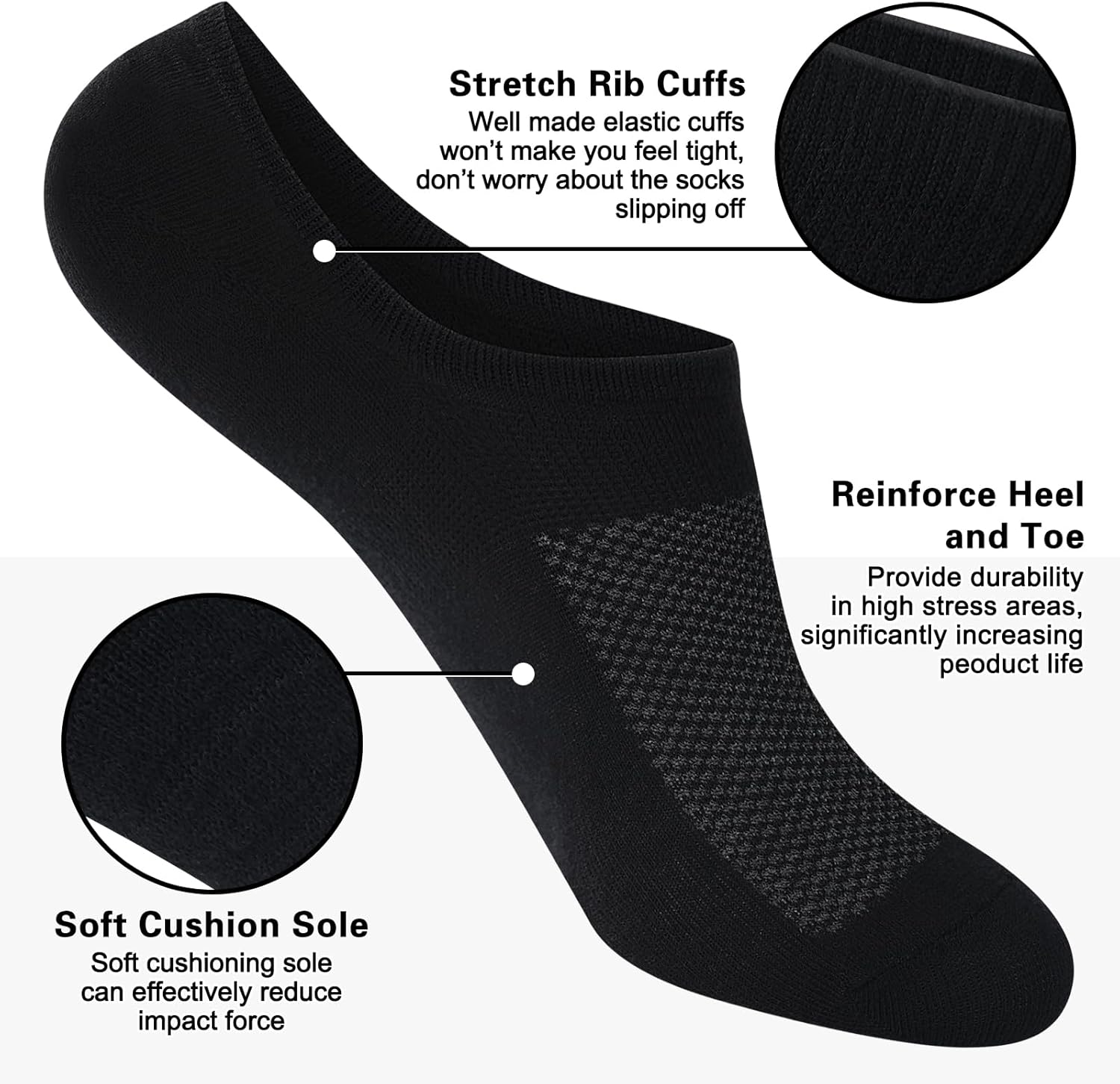 8 Pairs Womens 100% Cotton Non Slip No Show Socks, Low Cut Casual Invisible Liner Socks. - Image 4