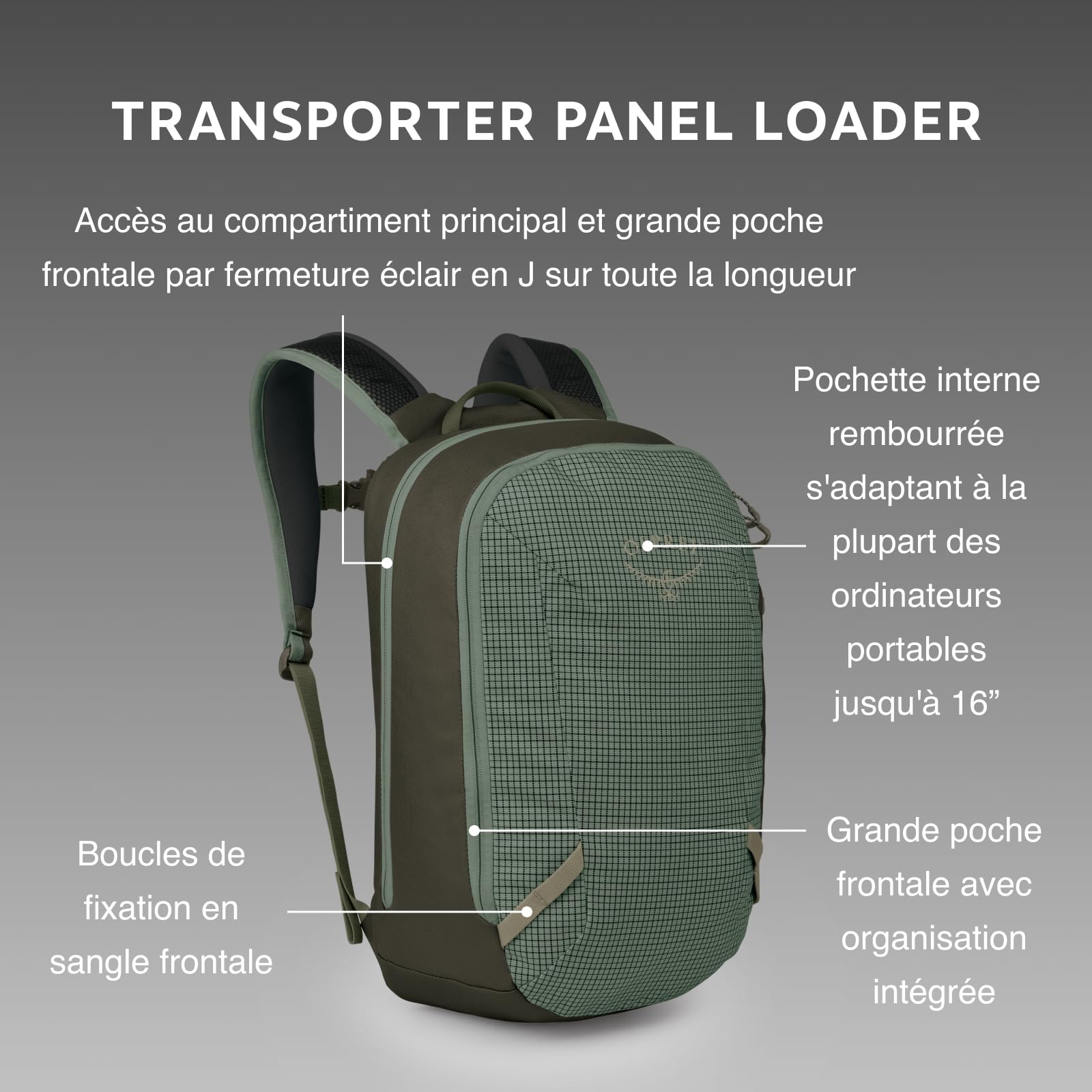 Osprey Transporter Sac à dos à ouverture frontale, 20L, Pine Leaf