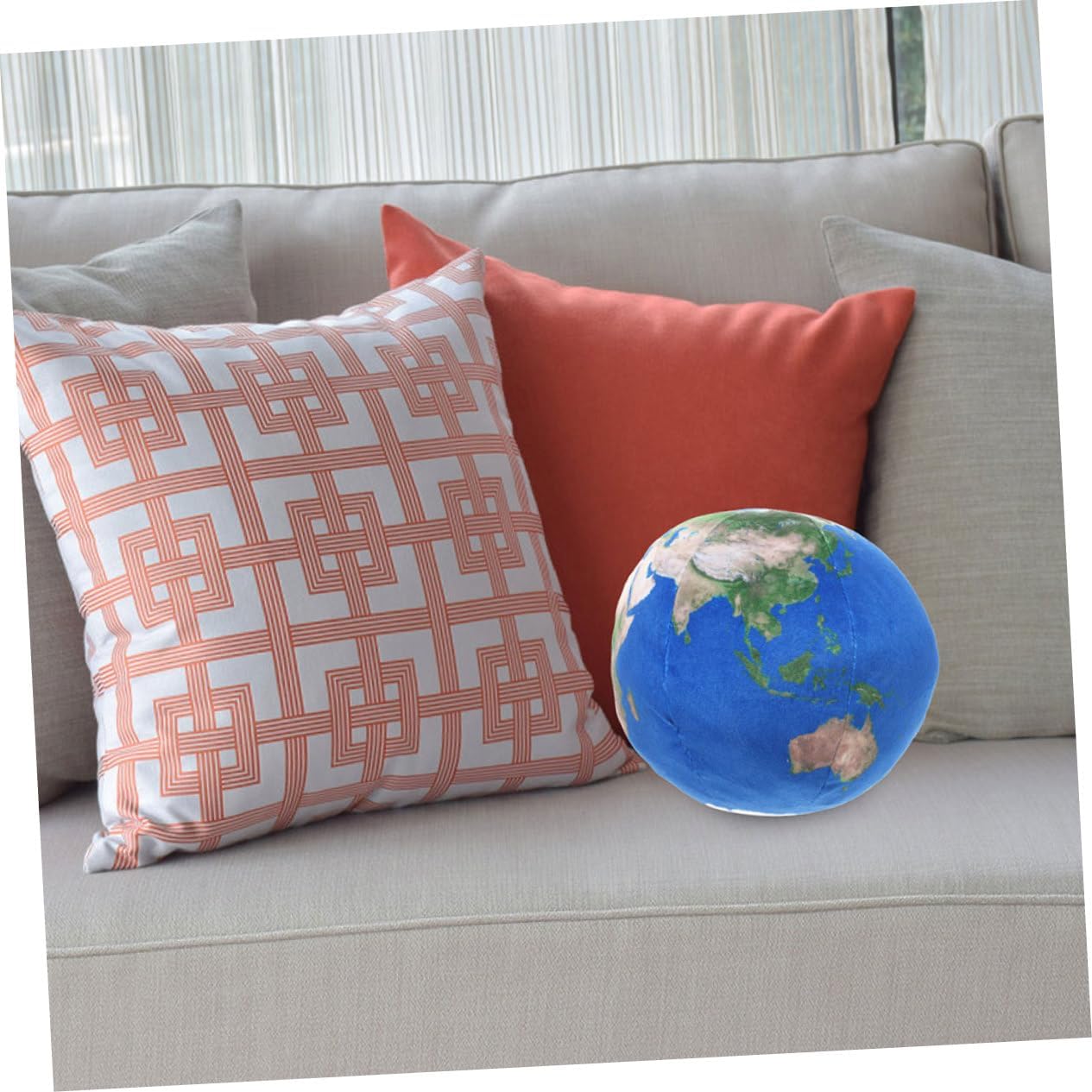 Healifty Earth Pattern Plush Ball Pillow Soft Spherical Cushion with Detachable Cover Cozy Stuffed Throw Pillow for Home Decor and Comfortable Couch Bedding Light Blue