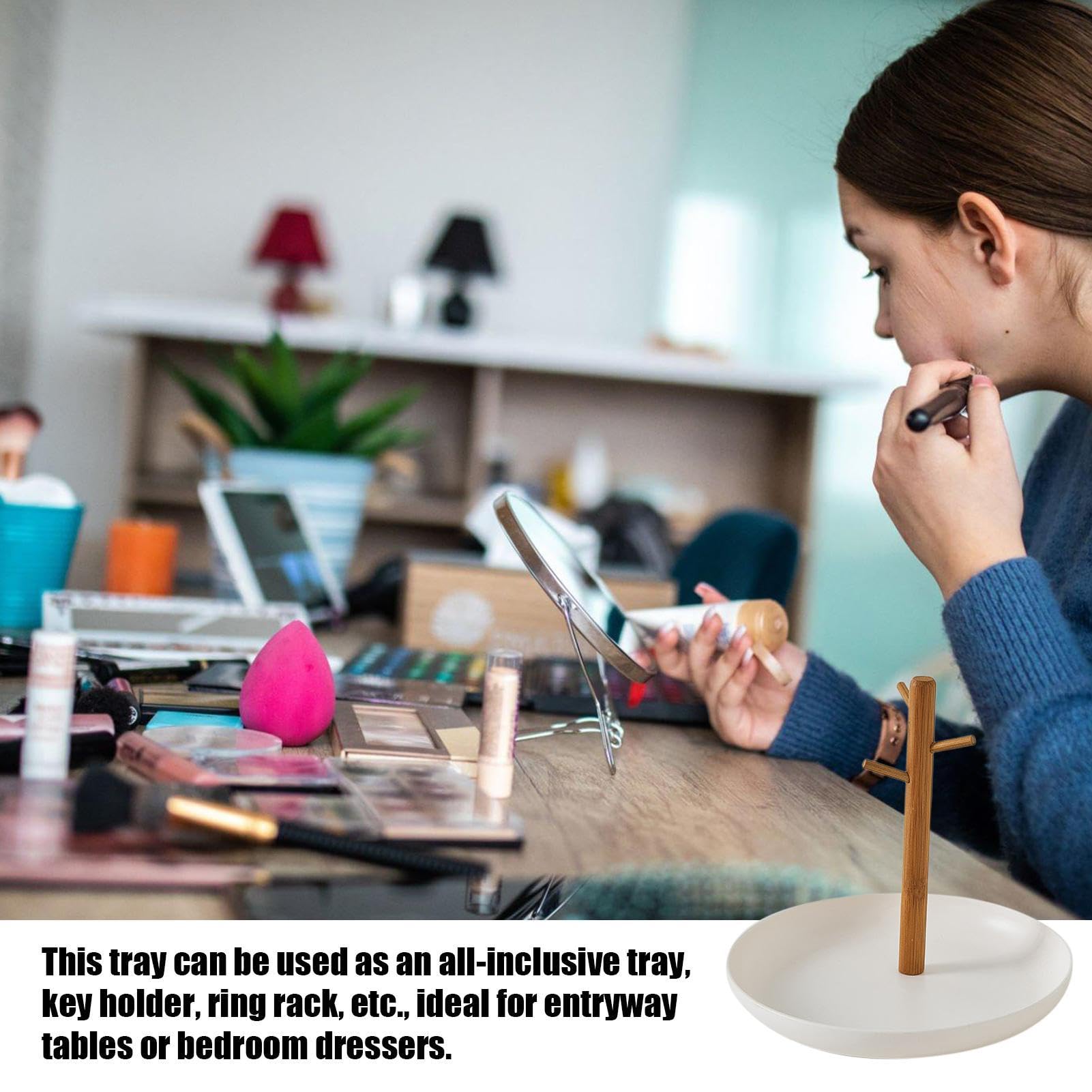 Générique Uchwyt na klucz, miska na klucze, walizka na stół, drewniany 3-poziomowy organizer bambusowy, pojemnik na perfumy, stojak na drewno, biżuteria, portfel, telefon, eleganckie rozwiązanie do