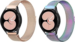 WIGERLON Compatible with Samsung Galaxy Watch 5/4 band 44mm 40mmï¼ŒGalaxy Watch 5 Pro 45mm/Galaxy Watch 4 Classic Bands 46mm 42mm,Stainless Steel Metal mesh bands for Replacement Galaxy Active 2/Galaxy Watch 3 41mm Fits 20mm Watch LugsRose Gold+Colorful