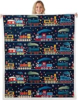 Vista 19 de Retro Train Throw Blanket,Colorful Cars Fleece Blanket for Bedroom Decor,Vintage Train Tracks Super Soft Blankets for Sofa Couch for All Brown
